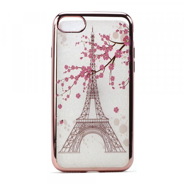 Wholesale iPhone 7 Crystal Clear Rose Gold Design Case (Eiffel Tower)